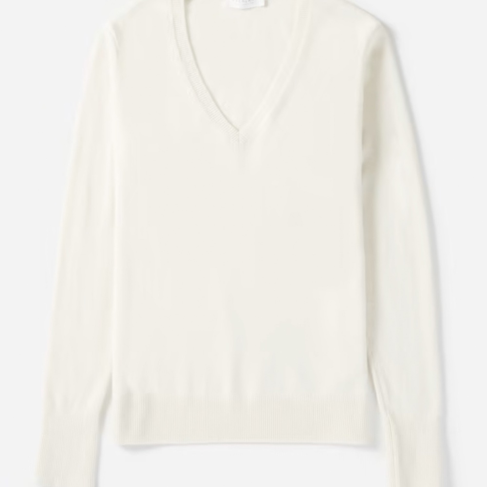 Everlane cashmere v-neck in ivory, size XS